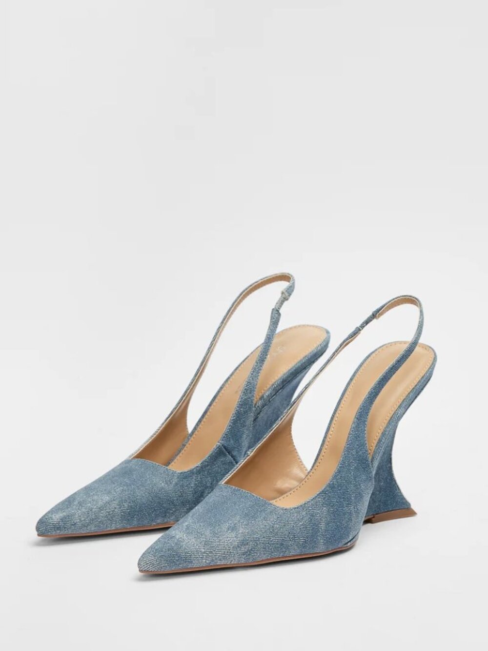 NEW! DENIM Light Blue Jeans Slingback Wedge Pump Heels Shoes | SIZE 8 - Picture 3 of 6